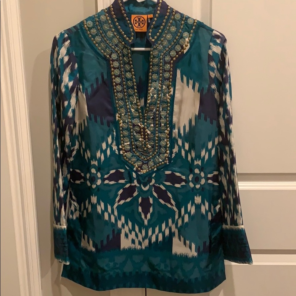 Tory Burch Silk Ikat/Embroidered Tubic